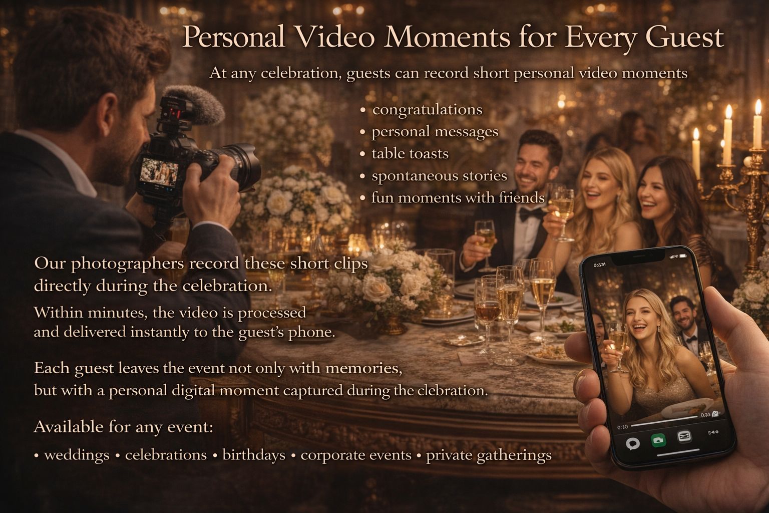Videographer recording toasts with phone delivery